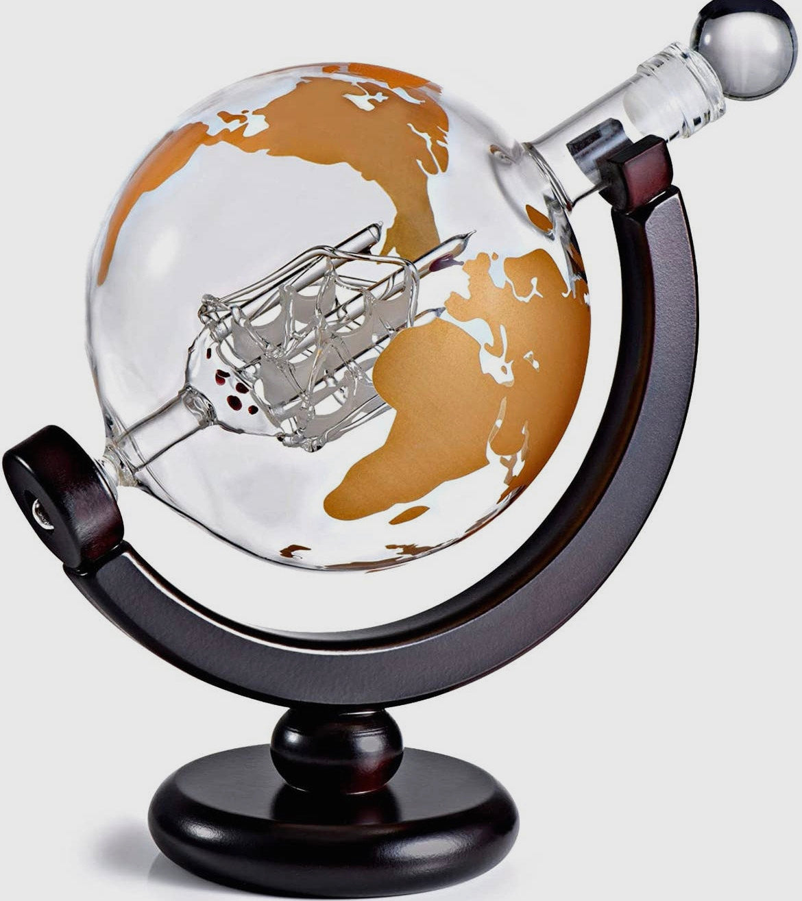 Colored Globe Decanter On Wood Base