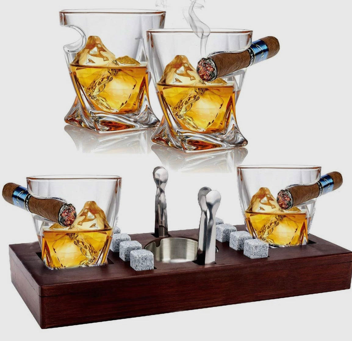 Bezrat Set of 14 pcs Twist Cigar Glasses On Wooden Stand
