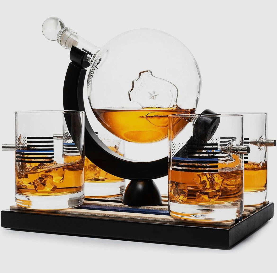 Police Whiskey Decanter Set 850ml with 4, 10oz Glasses