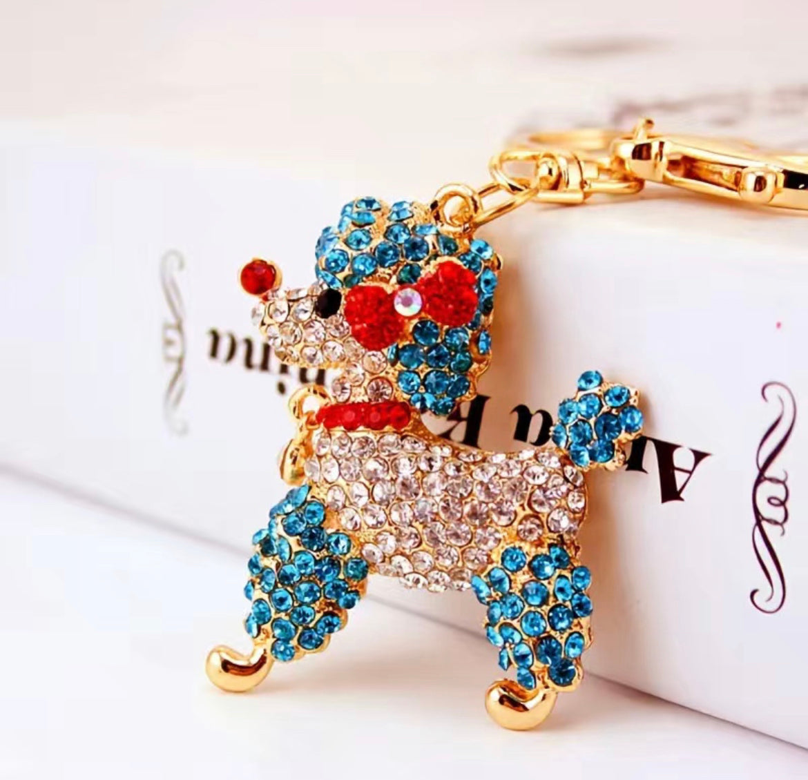 Rhinestone Poodle Keychain