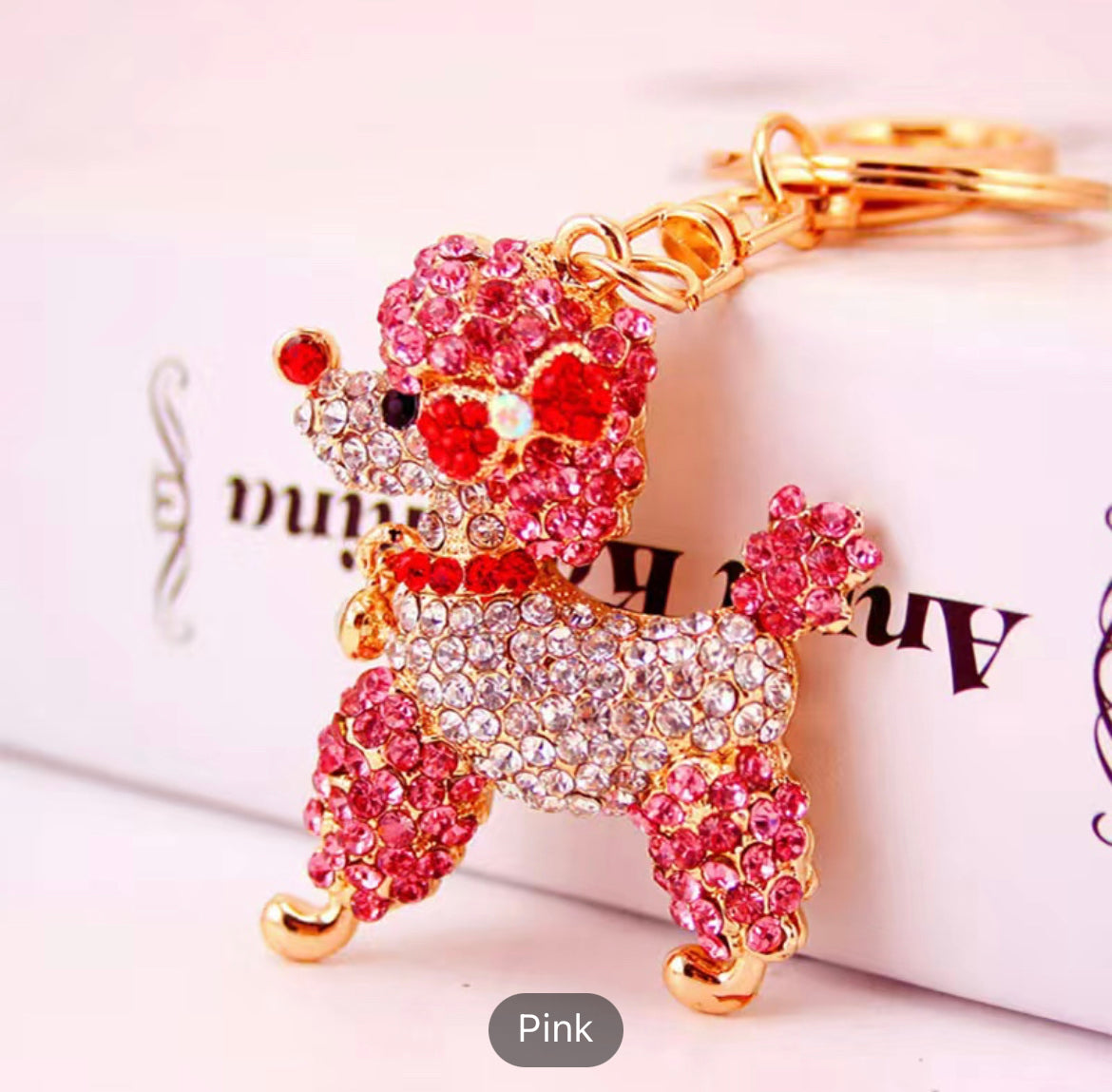 Rhinestone Poodle Keychain