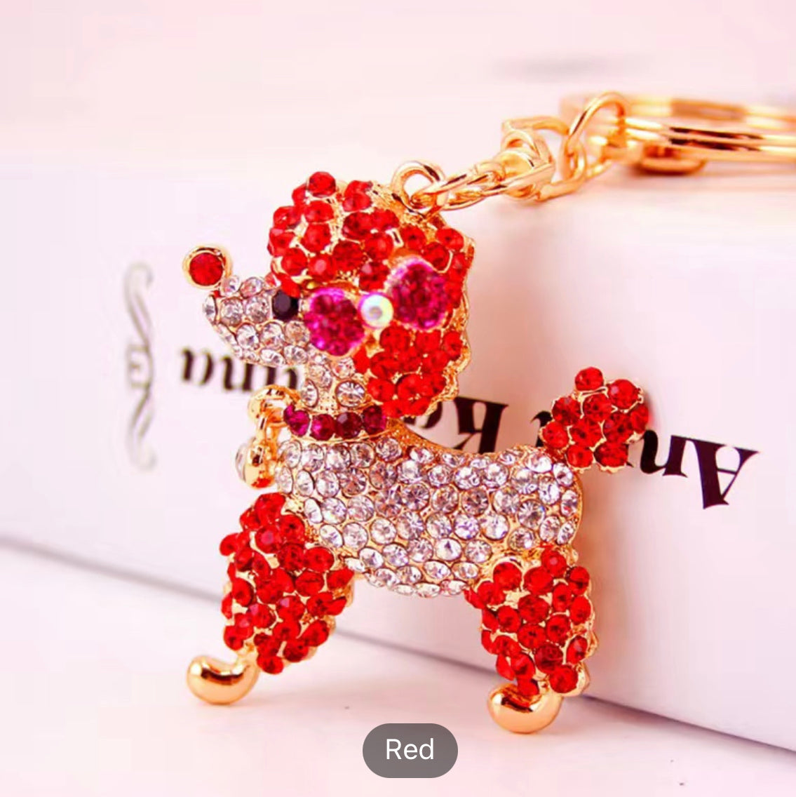 Rhinestone Poodle Keychain