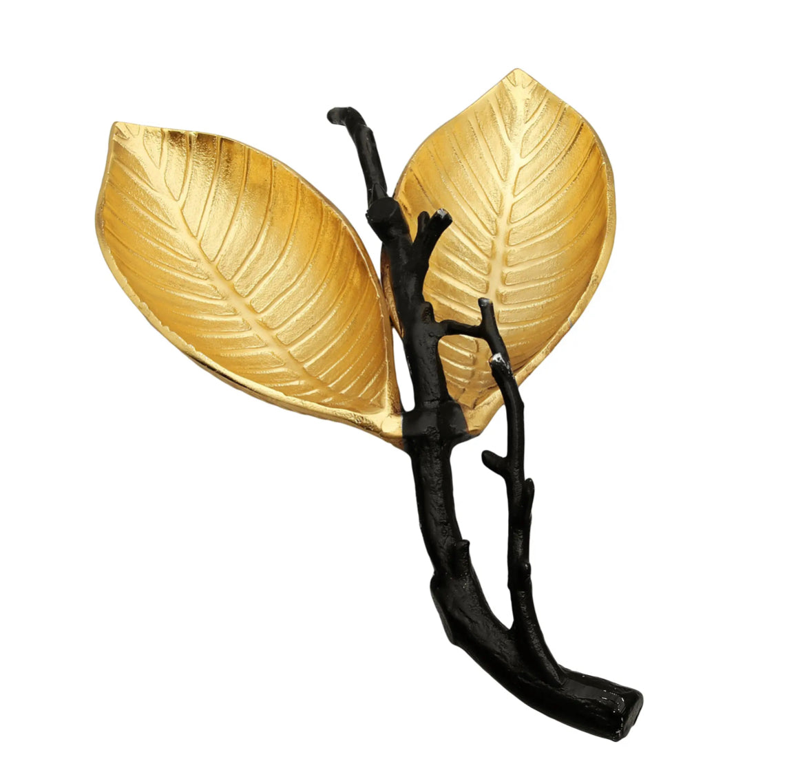 21" Gold 2 Bowl Relish Dish with Black Branches