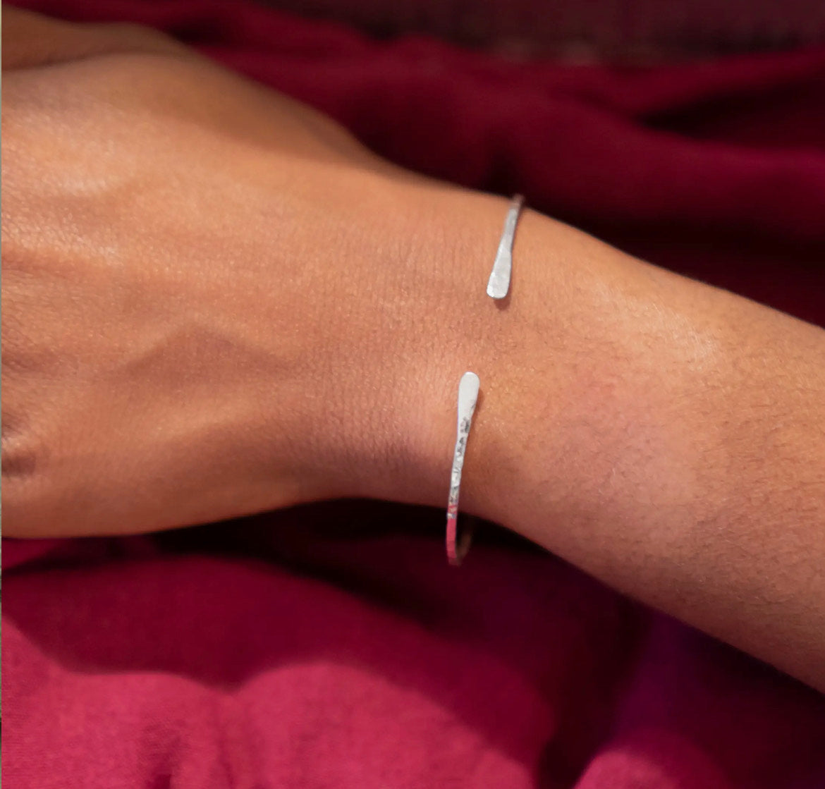 Sterling Silver Cuff Bracelet - Adjustable Hammered 925SS