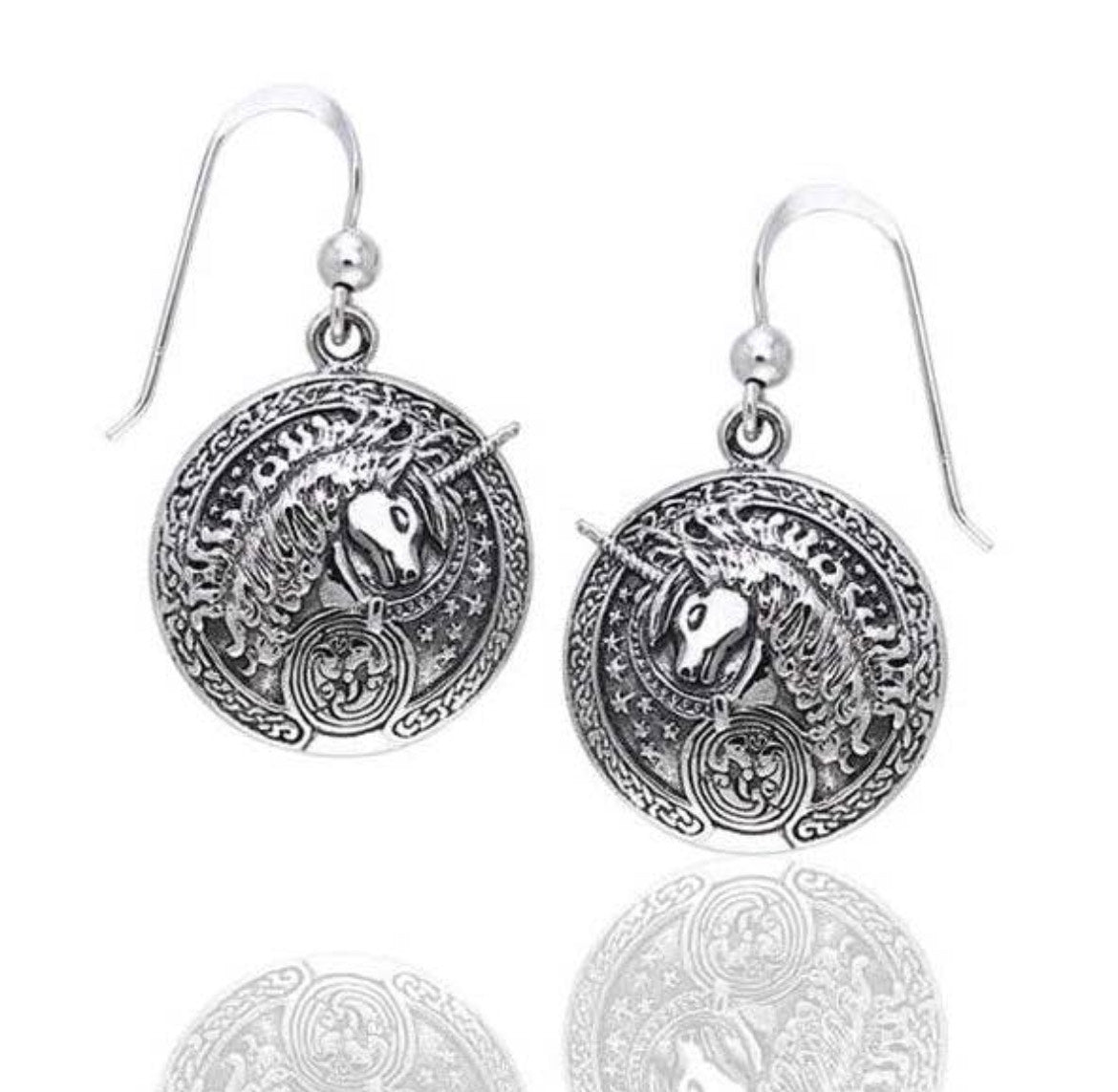 Courtney Davis Sterling Silver Celtic Unicorn Medallion Hook Earrings