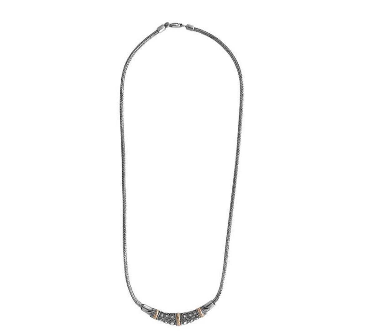 Sterling Silver Decorative Crescent with 22k Gold Accents Necklace