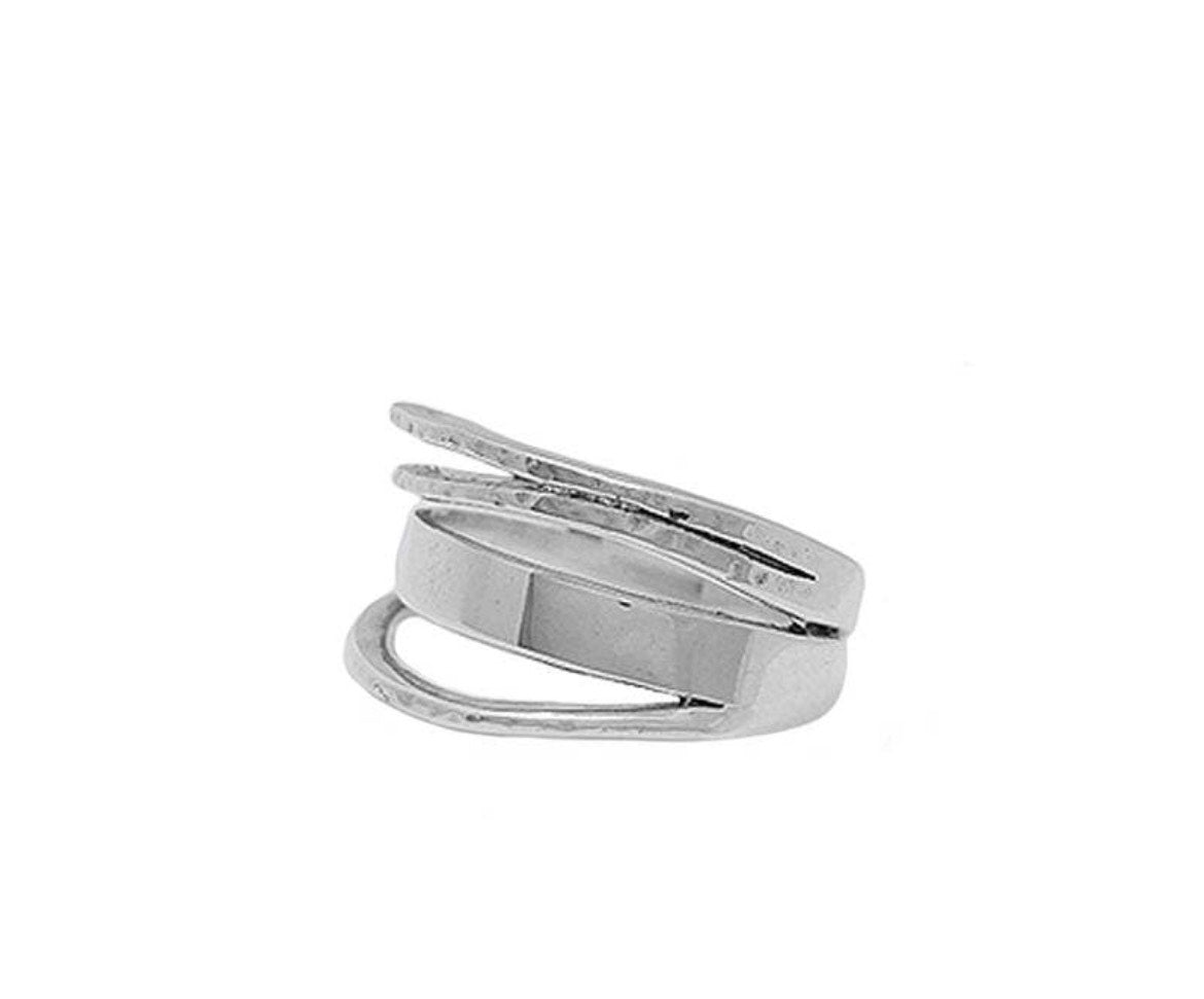 Abstract Sterling Silver Ring with Mixed Textures