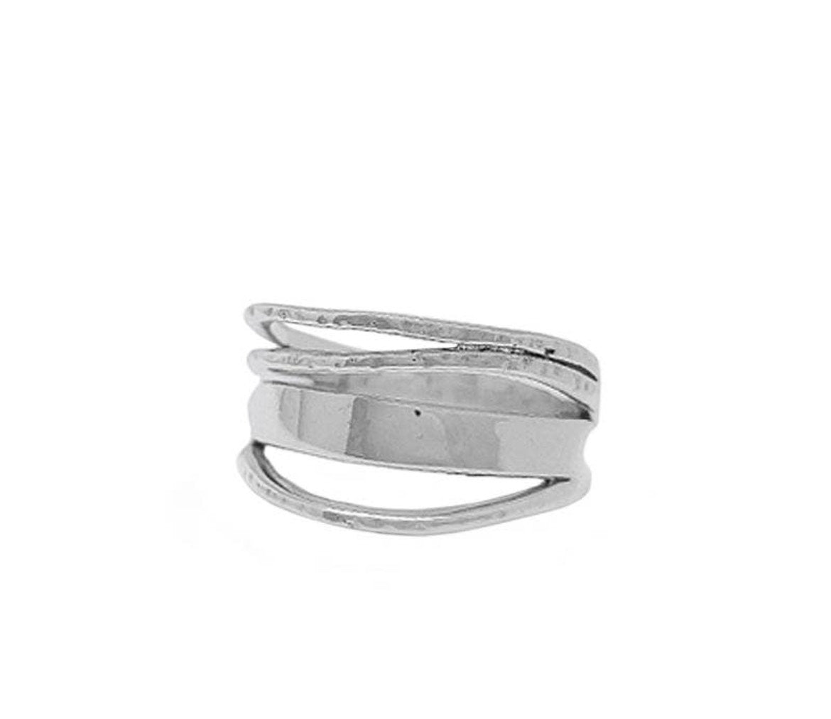 Abstract Sterling Silver Ring with Mixed Textures