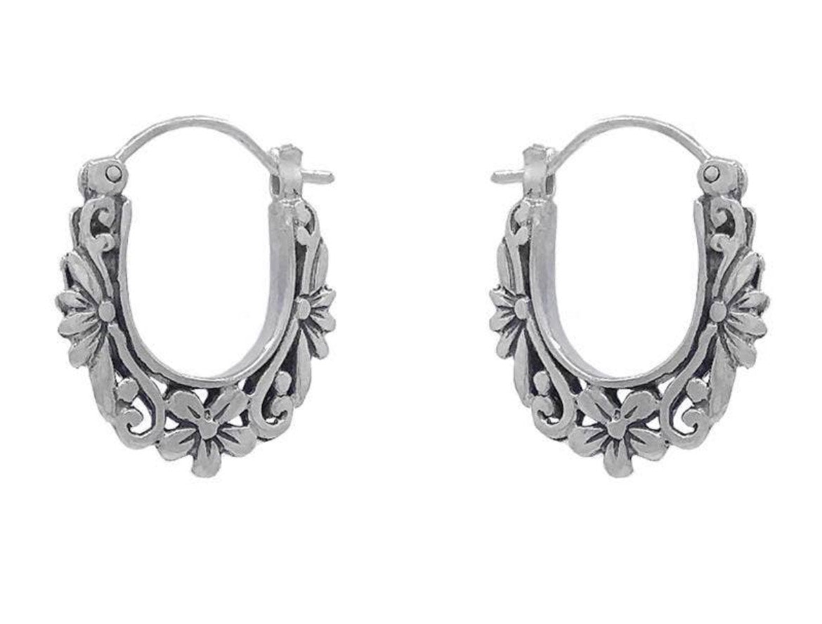 Sterling Silver Floral Hoop
