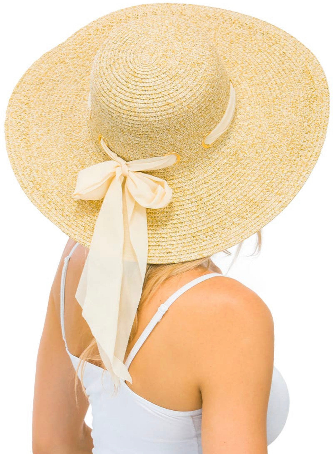 Chiffon Ribbon Gold Eyelet Mix Grain Floppy Sun Hat