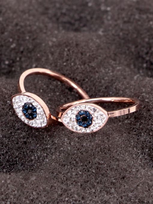 Rose Gold Titanium Cubic Zirconia Evil Eye Dainty Band Ring