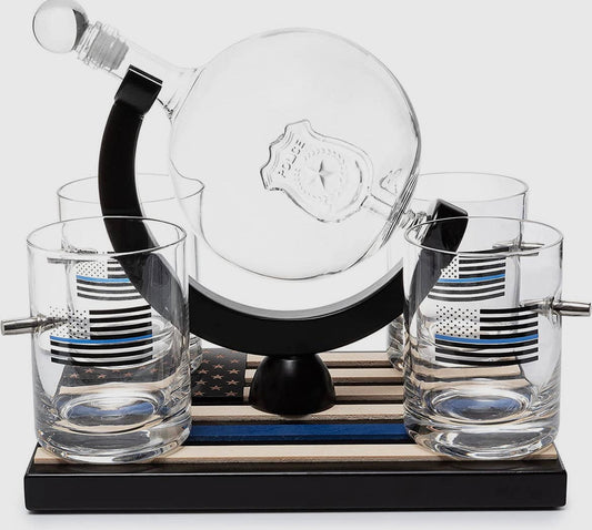 Police Whiskey Decanter Set 850ml with 4, 10oz Glasses