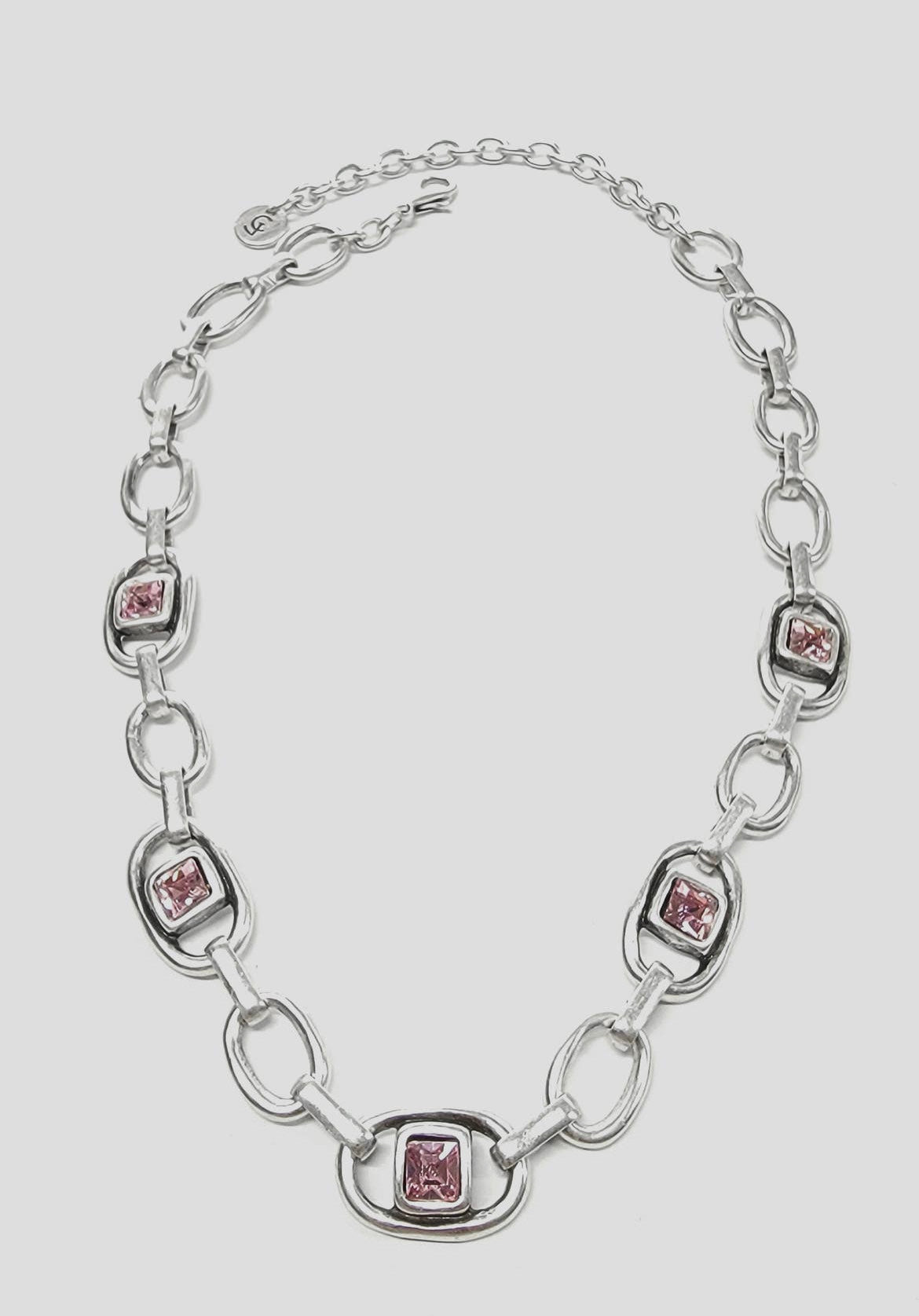 CHANOUR Handmade Pink Crystal Pewter Necklace