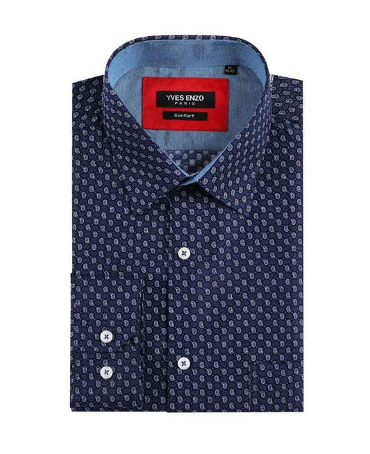 YVES ENZO Blue Shirt Paisley Patterns in Comfort Fit