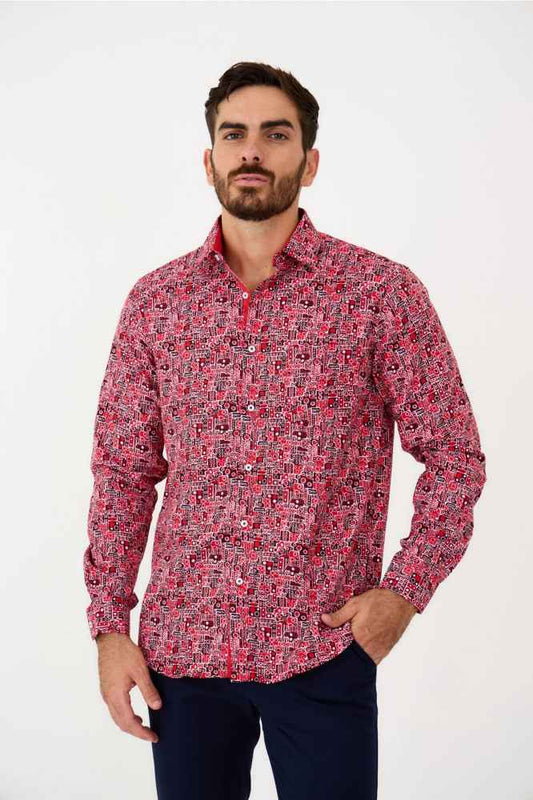 YVES ENZO Shirt Patterns Astrae in Comfort Fit Red