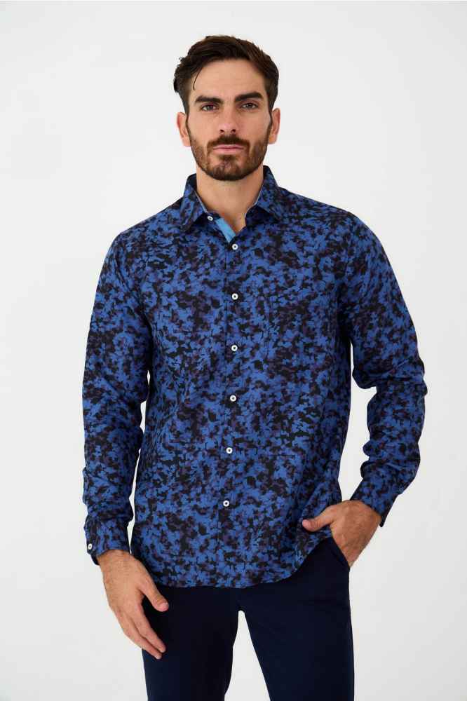 YVES ENZO Shirt Patterns Occult in Comfort Fit Blue