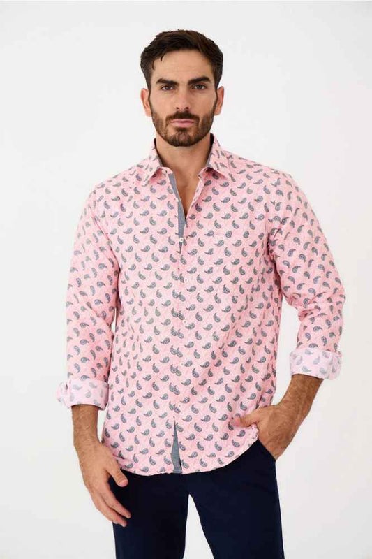 YVES ENZO Paisley Pattern Shirt in Comfort Fit Pink