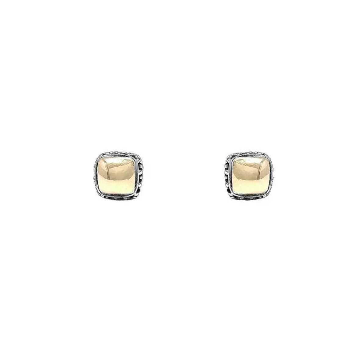 Sterling Silver 22k Gold Square Stud