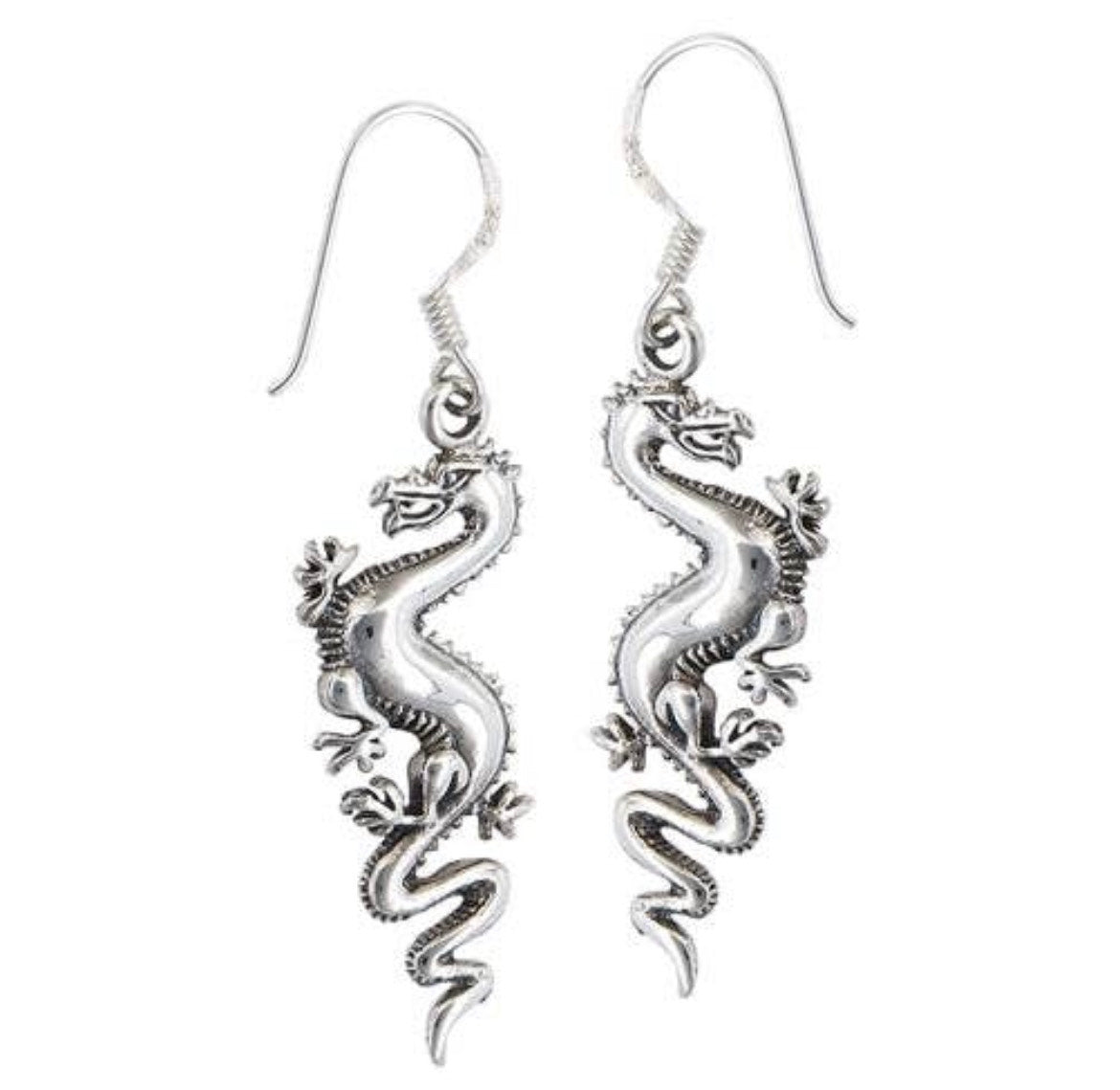 Sterling Silver Dueling DRAGON Serpent Hook Earrings
