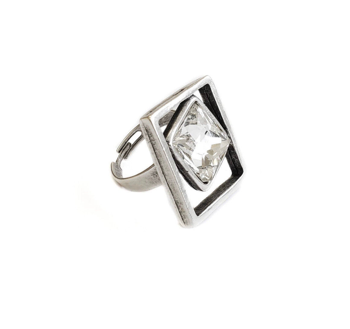 CHANOUR Just be square! Handmade Pewter and Silver Ring