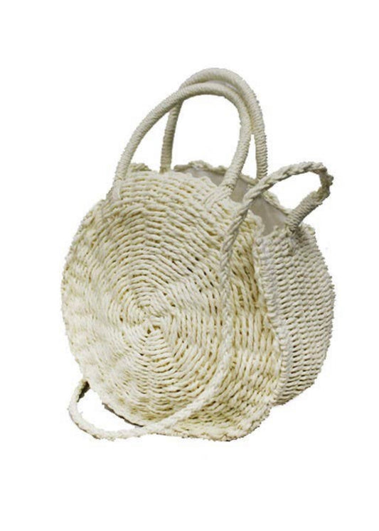 Straw Weaved Circular Wicker Basket Bag Beige or Navy